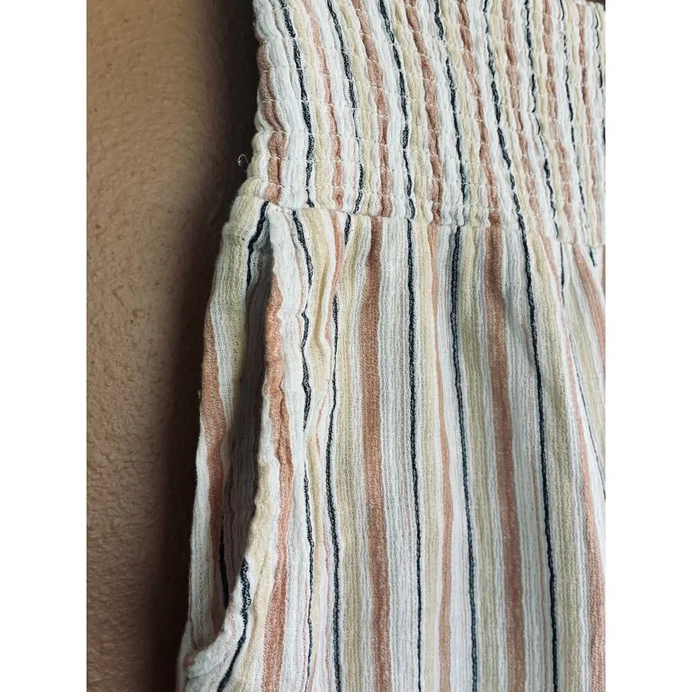 Billabong Pant Wide Leg New Waves Neutral Stripes Cotton Gauze Pockets Size Med - Picture 5 of 11